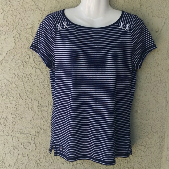 Ralph Lauren Tops - Ralph Lauren blue/wht striped shirt blouse
